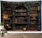 LB Wandteppich Vintage Bücherregal Wandtuch Magische braune Bücher auf Retro Regal mit grünen Blättern Wandbehang Hexen Bibliothek Tapisserie für Wohnzimmer Schlafzimmer Wohnheim Wanddeko,200x150cm