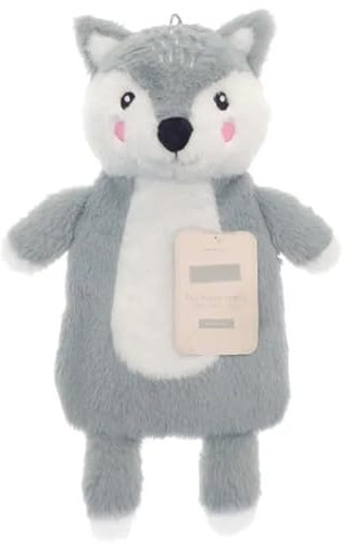 Hot Water Bottle with Cover 1 Litre - Fluffy Faux Fur Fleece Cover Durable Winter Warm - Natural Rubber- Adults and Kids Cute Animal Fleece Novelty Plush Hot Water Bag Cosy Gifts (Fox)