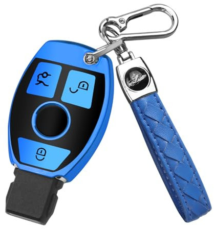 QBUC Schlüsselanhänger mit Schlüsselanhänger, kompatibel mit Mercedes-Benz A B C E G R S M Klasse CLA CLK AMG CLS GLA GLC GLE GLK GLS SLC SLS GL GT ML SL (blau)