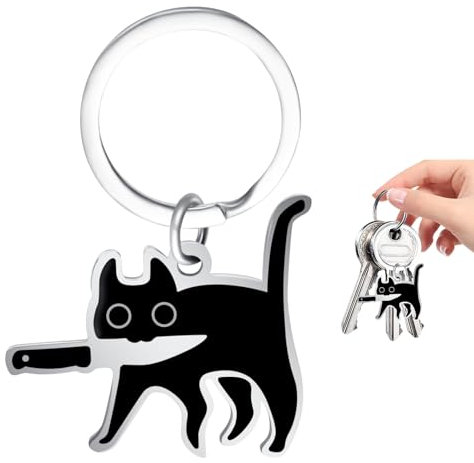 Tapvai Porte-clés amusant chat noir,décoration de chat cool,porte-clés mignon,pour cadeaux pour amoureux des chats pour femmes et homme