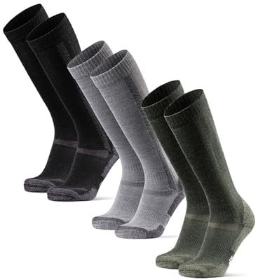DANISH ENDURANCE Merino Wool Knee High Walking Socks, Long Thermal Hiking Socks, Cushioned Winter Socks for Men & Women, 1 or 3 Pack, MC (1xBlack, 1xLight Grey, 1xGreen), 6-8
