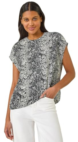 Roman Originals Bubble Hem Top for Women UK - Ladies Spring Summer Blouson Round Neckline Comfy Soft Evening Vacation Work Party Night Out Everyday