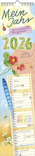 Alpha Edition - Mein Jahr – Der praktische Alltagsplaner 2026 – Streifenplaner 11,3x49,5 cm – Mit Illustrationen von Frank Bayer – Deutsches Kalendarium mit Feiertagen, Mondphasen & Ferienterminen