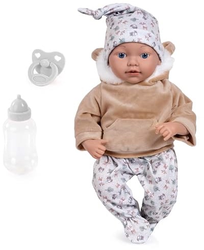 Bayer Design 93827AG Reborn Babypuppe, lebensecht, realistisch, Schnuller, Flasche, 38 cm