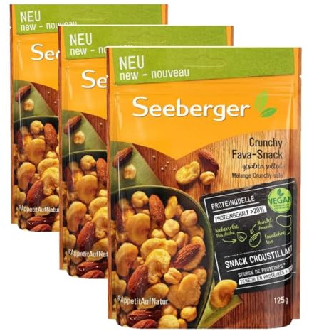 Seeberger Crunchy Fava-Snack. Ein ganz besonderer Mix: Knusprige Kichererbsen, geröstete Salzmandeln und knackige Favabohnen machen diesen Snack zu einer Reise nach Lateinamerika,1 x 125g