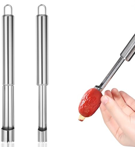 JIYIN 2 Stück Edelstahl Apfelentkerner, Ø 1.4/2cm Entkerner Apfelausstecher Ausstecher Kernausstecher mit Aufhängeöse Corer Kernausstecher Kerngehäuse Tool Für äpfel Birnen Weißdorn Rotes Datum