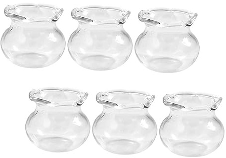 Warmhm 6pcs Mini Glass Fish Bowl Miniature Fish Tank for Doll House Decor Aquarium Accessories