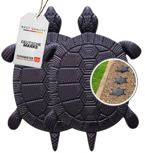 2 Stück Design Gehwegplatten Schildkröte - Deko Trittstein anthrazit -Terrassenplatte Gusseisen für Garten und Wege - Gartenplatten wetterfest und rutschfest, Trittplatten 32x23cm