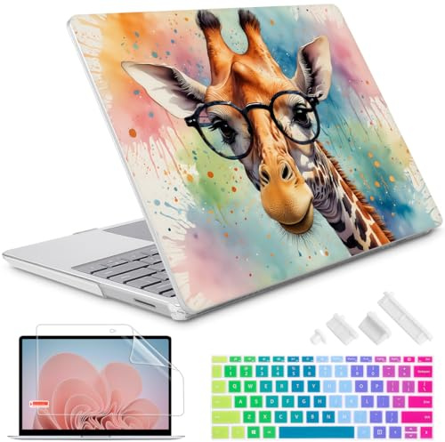 Lepeoac Case for 13.5 Microsoft Surface Laptop 5/4/3 with Metal Palm Rest ONLY 2019-2022 Release Models:1868/1951, Plastic Hard Shell Case with Keyboard Cover & Screen Protector, Glasses Giraffe