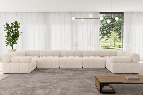 ALTDECOR Modulares Sofa Ecksofa in U-Form Corner modular Sofa Eckcouch Couch Wohnlandschaft Cauchsofa Polstersofa Birno-U3-475x190x70 cm Beige