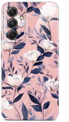 ONEFLOW Flower Cover für Samsung Galaxy A54 5G Hülle in Floral Optik, Blumen Designer Case Handy Schutzhülle mit Kameraschutz, Hardcase dünne Handyhülle Blumenmuster, Weiß Rosa
