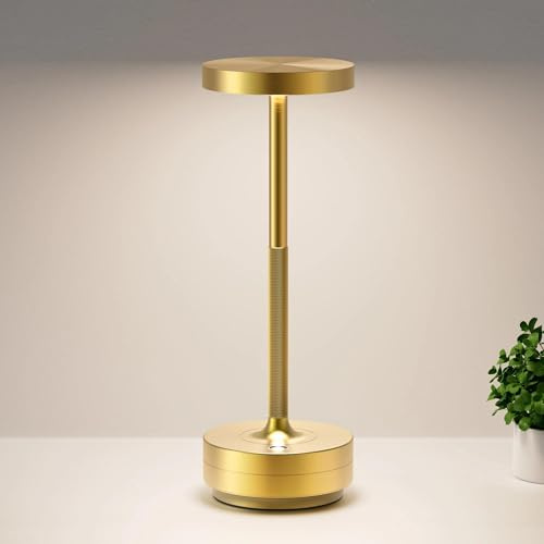 Rechargeable Cordless Table Lamp Outdoor 5000mAh Battery Powered, Brass | led table lights 52h battery 3 color dimmable Touch Waterproof for restaurant dining patio memory function usb charging