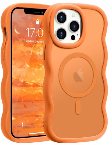 Pepmune Magnetic for iPhone 12 Pro Max Case Translucent Matte Orange | Compatible with Magsafe,Cute Curly Wave Frame Phone Case,Soft TPU Bumper Slim Fit Shockproof Protective Cover for Men-Orange