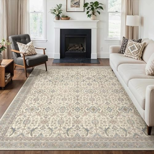 GENIMO Tappeto Grande 200x290 cm, Morbido a Pelo Corto, Antiscivolo e Lavabile in Lavatrice, Stile Boho Vintage, Elegante per Soggiorno, Sala da Pranzo, Camera da Letto, Studio, Colore Beige Vintage