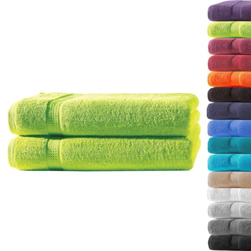 Loomiva 2er Set Premium Qualität Frottier Handtücher 70x140 cm | Apfelgruen | 500g/m² | ideal für Reisen & Gym und Sport | 100% Baumwolle | Extra Weich | Öko-TEX Standard 100