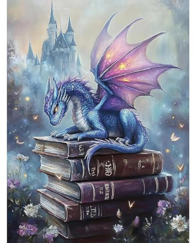 Jakener Book Dragon Diamond Art Kits for Adults Beginners,Diamond Painting Kits for Adults,5D Full Drill DIY Diamond Dot Gem Art Kit Wall Home Decor Arts Craft 16x12 inch