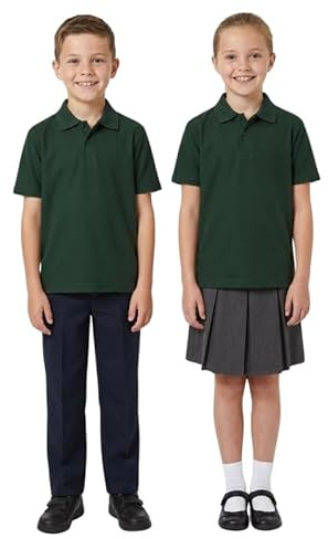 Kids Polo Shirt Boys Girls School Uniform Plain Short Sleeve Cotton Polycotton Childrens T-Shirt PE Sports Top Back to School Bottle Green 7-8 Year