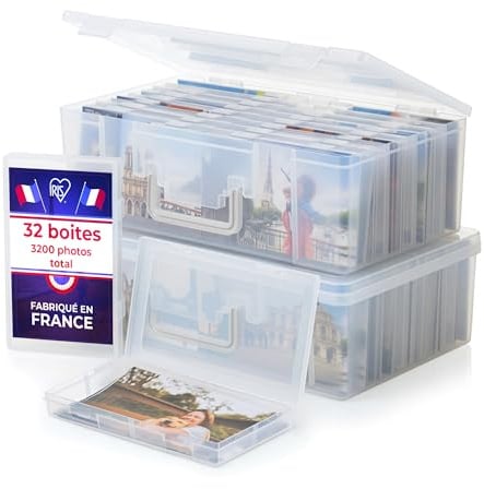 Iris Ohyama, 2er-Set Fotobox mit 16 Innenboxen jeweils, Fassungsvermögen 2560 Fotos (80 per Innerbox), Stapelbar mit Griff und sicherem Verschluss, BPA-frei, Fotobox Aufbewahrungsbox, KP-XLPHO16