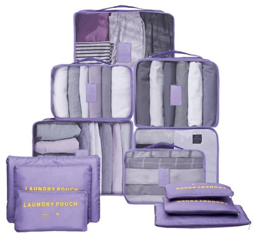 12 Teilige Packing Cubes, Koffer Organizer Travel Accessories Kofferorganizer Set Kleidertaschen Packwürfel Kosmetik Travel Organizer Packtaschen für Koffer-Violett