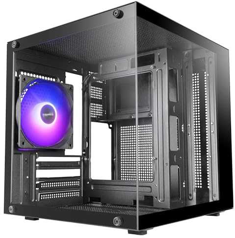 Mars Gaming MC-Cube, Boîtier PC MicroATX, Format Cube Ultracompact, Verre Trempé Panoramique, Ventilateur Arrière ARGB 120mm, Support Refroidissements Liquides jusqu'à 120mm, Mini-Tour USB-C, Noir