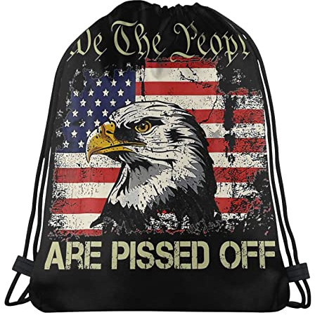 Turnbeutel Amerikanische Flagge, Weißkopfseeadler, Wir, Das Volk, Sind Wütend! Gymsack Sport Kordelzugbeutel Wasserdicht Tunnelzug Gymsack Für Reisen Schule Schwimmen 36X42CM