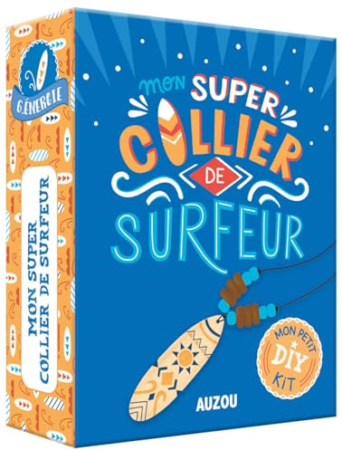 MON PETIT KIT DIY - MON SUPER COLLIER DE SURFEUR: Avec des perles, 3 modèles possibles, un cordon noir style cuir et 2 planches de bois en forme de surf à colorier