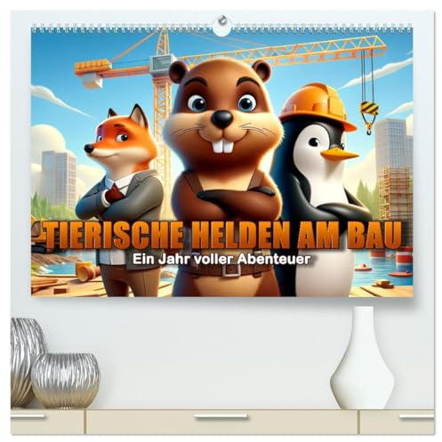 Tierische Helden am Bau: Ein Jahr voller Abenteuer (hochwertiger Premium Wandkalender 2026 DIN A2 quer), Kunstdruck in Hochglanz: Bunte Tierwelt im Bauabenteuer. (CALVENDO Spass)
