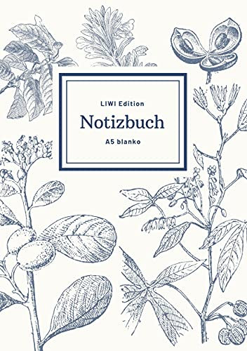 Notizbuch schön gestaltet mit Leseband - A5 Hardcover blanko - 100 Seiten 90g/m² - floral hellgrau - FSC Papier: Notebook A5 Hardcover blanko