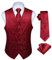 Hisdern Manner Paisley Floral Jacquard Weste & Krawatte und Einstecktuch Weste Anzug Set, Burgund, Gr.-L (Brust 46 Zoll)