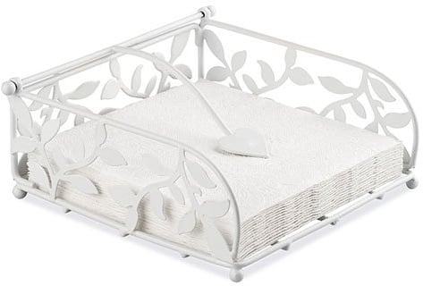 Porte-serviettes de table, grand format, motif branches, blanc, pour serviettes en papier de 33 x 33 cm de dimensions (pliés)