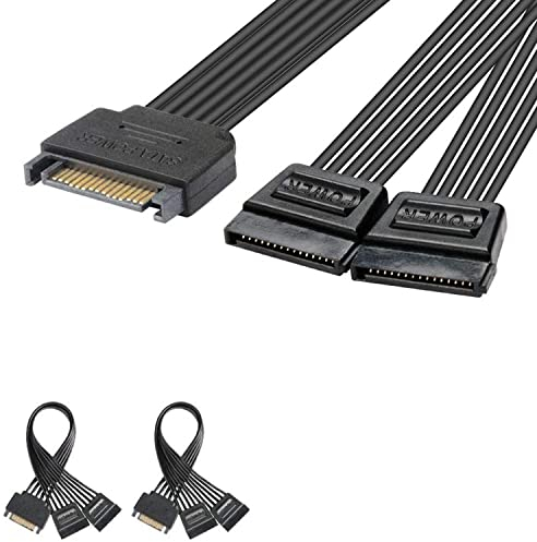 J&D 2er Pack 15 Pin Cavo Adatattore di Alimentazione, SATA Power Y Cable, Maschio a Femmina - 20cm