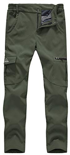 donhobo Womens Waterproof Windproof Fleece Lined Trousers Outdoor Walking Hiking Climbing Pants with Multi-pocket with Multi-pocket Green M