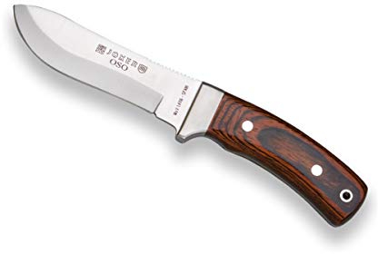 Joker Jagdmesser Oso CR49, Klinge 12 cm MOVA, roter Holzgriff, braune Lederscheide, Angelgerät, Jagd, Camping und Wandern