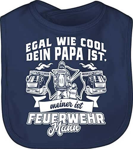 Baby Lätzchen - Egal wie cool dein Papa ist meiner ist Feuerwehr Mann - Unisize - Navy Blau - feuerwehrmann feuerwehrpapa bibs feuerwehrgeschenkartikel vatertag laetzchen feuerwehrgeschenke mein