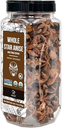 Soeos Organic Whole Star Anise 4 oz (114g), Whole Anise, USDA Organic, Non-GMO Verified, Great for Beverages, Cooking, Baking