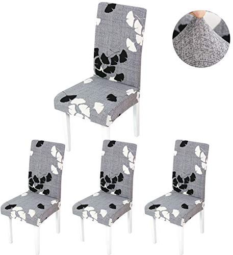 ARNTY Stuhlhussen 4er 6er Set,Stretch Stuhl Bezug Esszimmer,Universal Moderne Elastische Hussen für Stühle für Esszimmer Party Hotel Restaurant Deko (Grau-Ahornblatt, 4 Stück)