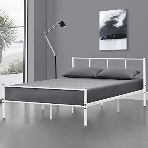 [en.casa] Metallbett 120 x 200cm Weiß Bettrahmen Jugendbett Stahlrahmen Einzelbett Bettgestell