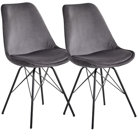 Wohnling Esszimmerstuhl 2er Set Samt Grau Küchenstuhl mit schwarzen Beinen, Schalenstuhl Skandinavisches Design, Polsterstuhl mit Stoffbezug, Stuhl Gepolstert
