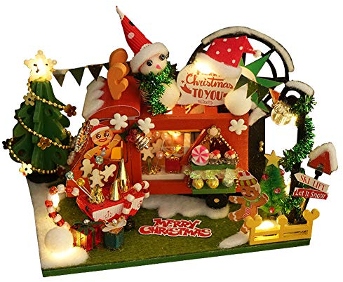 WonderfulC 1:24 Mini 3D Handwerk Puppenhaus Kit Weihnachtshaus-Serie Handmade Modell pädagogisches Spielzeug Valentinstag Weihnachten Geschenke (Weihnachtsgeschenkbox)
