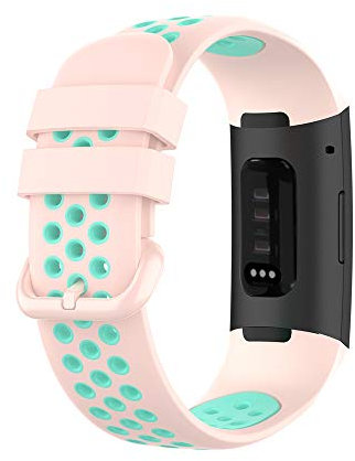 KINOEHOO Bracelet de montres Compatible avec Fitbit Charge 4/SE Charge 3/SE Bracelets de remplacement en Silicone.(Rose clair + sarcelle)