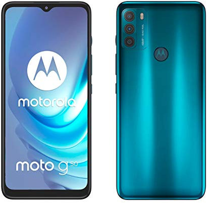 Motorola Smartphones moto g50 (6.5 Inch Max Vision HD+, Qualcomm Snapdragon 480 2.0 GHz octa-core, 48 MP Triple Camera, 5000 mAH Battery, Dual SIM, 4/64 GB, Android 11), Aqua Green