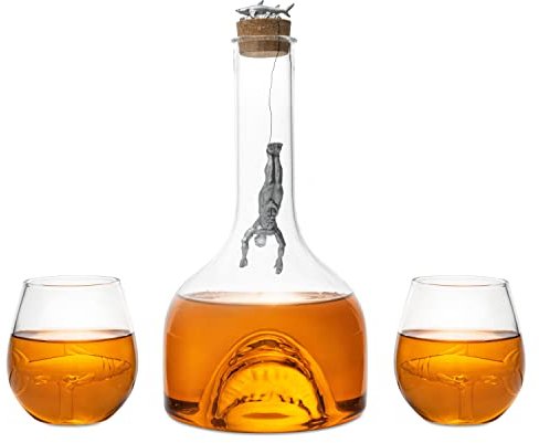 The Wine Savant Hai-Dekanter-Set, 1000 ml, Hai-Dekanter mit 2 Hai-Gläsern, Haifisch-Figur, Wasser-Heimdekoration, Whisky-Geschenke für Seeliebhaber, nautische Geschenke, Whisky-Geschenkset