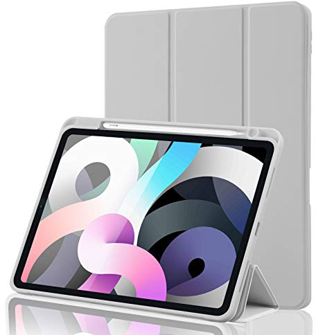 Coque pour iPad Air 7 11 Pouces 2025 M3 / Air 6 2024 M2 / Air 5/4 2022 2020 10,9 Pouces avec Porte-Stylo, Prend en Charge la Charge de Pencil 2nd Gen, Auto Réveil/Sommeil Smart Cover, Gris