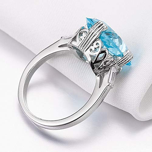 DJMJHG Sea Blue Mystic Topaz Ringe für Frauen Massiv 925 Sterling Silber Edelschmuck Edelstein Ring Größe 6-10 10 Blau