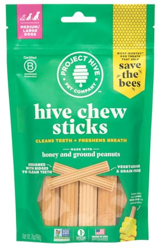 Dental Chew Sticks for Dogs 7 oz – Large (M/L) – Textured Dental Treats, Fit Hive Toys – Vegetarian, Made with Ground Peanuts & Honey, No Grain or Soy, Cleans Teeth & Freshens Breath