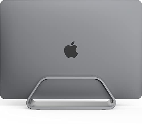 HumanCentric Vertical Laptop Stand Compatible With MacBook Pro and MacBook Air, Holder for Personal Computer Desk Stand, Aluminium, Exchangeable Inserts to Fit Different Device Models, Space Grey