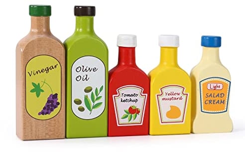 SOKA Play Imagine Learn Jeu de simulation en bois pour cuisine, sauces, huiles et condiments - Jouet éducatif Montessori pour tout-petits, enfants, garçons, filles à partir de 2 ans, Multicolore