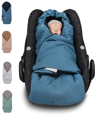 ULLENBOOM Einschlagdecke Babyschale, 100% OEKO-TEX Materialien, Blau (Made in EU) - Babydecke für Kindersitz oder Kinderwagen, kuschelige Decke für Babys, Ideal für Herbst und Winter