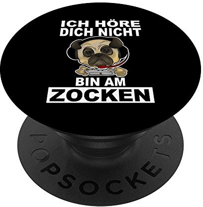 Pug Gamer Headset Gamer Saying Bin Am Zocken Gift Idea PopSockets Swappable PopGrip