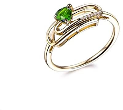 18K Gold Ring Damen, Ringe Damen Büroklammern Herz Herz Grün Diopsid 0.29ct Ring Größe 49 (15.6)